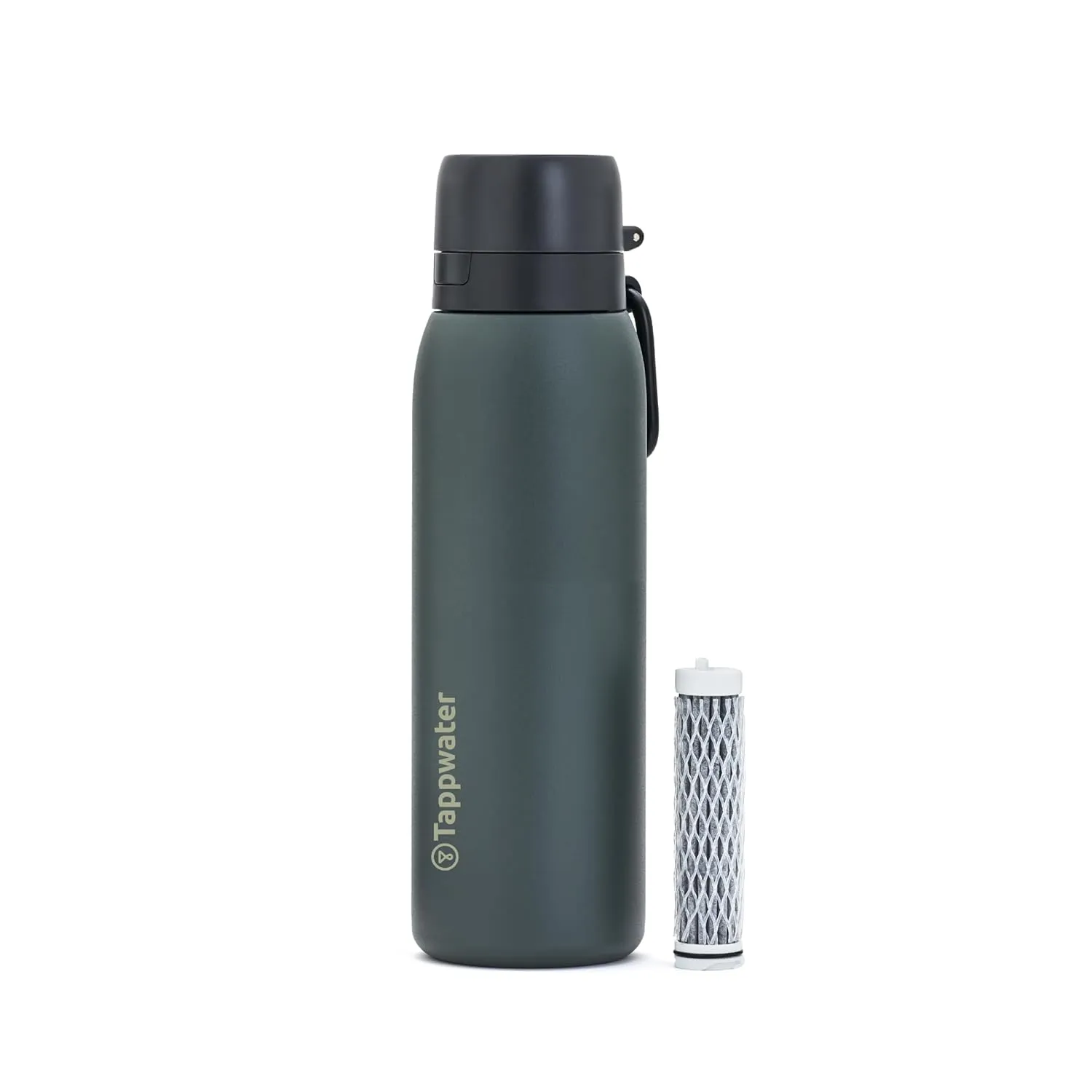 Tappwater BottlePro Adventure - Stainless Steel Water Bottle with Filter for Travel and Sports, filters 100  unwanted substances. Non-drinking water purifier. Reusable 25oz BPA-free Bottle (Black)