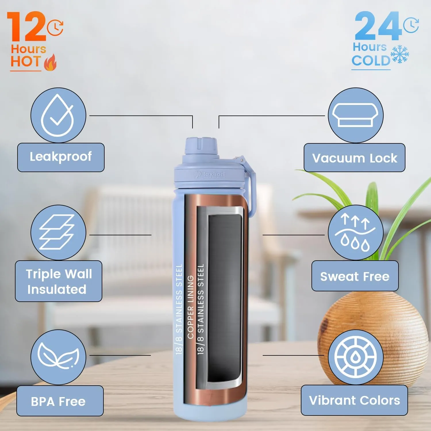 Tea Infuser Water Bottle 22 Oz, Triple Walled Insulated Stainless Steel Bottle, Thermal Fruit Leaf Infuser, Silicone Sleeve, 3 Lids Leakproof, Metal Mug Gallon