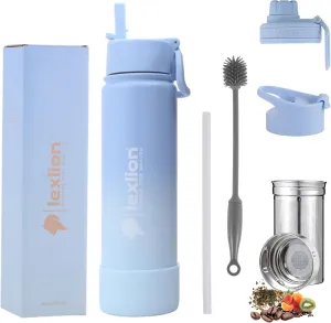 Tea Infuser Water Bottle 22 Oz, Triple Walled Insulated Stainless Steel Bottle, Thermal Fruit Leaf Infuser, Silicone Sleeve, 3 Lids Leakproof, Metal Mug Gallon