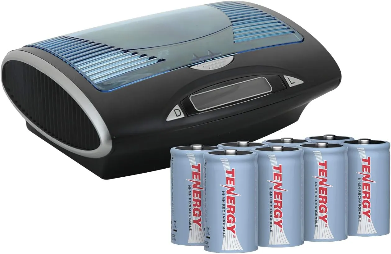 Tenergy T9688 Universal LCD Battery Charger   8 Pack D Size 10000mAh NiMH Rechargeable Batteries UL Certified