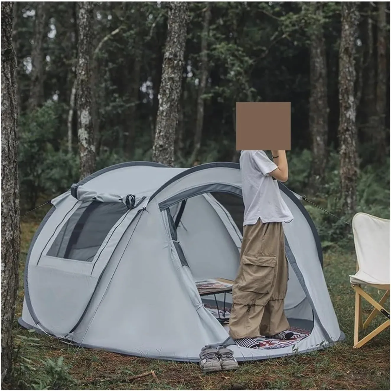 Tent 3-6 People Outdoor Fully Automatic Camping Tent Pop-up Tent Instant Setup Tent 4 Season Sun Shelter Family Outdoor Camping Lightweight (Color : Army Green 3-4p)