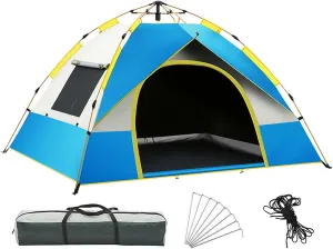 Tent 4 Person Camping Tents, Weather Resistant Family Tent, UV-Resistant, 2 Doors and 2 Windows Portable Dome Tents for Camping, Hiking, Beach, Outdoor Tent with Carry Bag