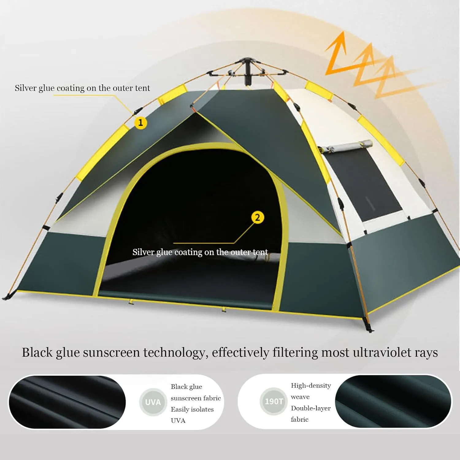 Tent 4 Person Camping Tents, Weather Resistant Family Tent, UV-Resistant, 2 Doors and 2 Windows Portable Dome Tents for Camping, Hiking, Beach, Outdoor Tent with Carry Bag