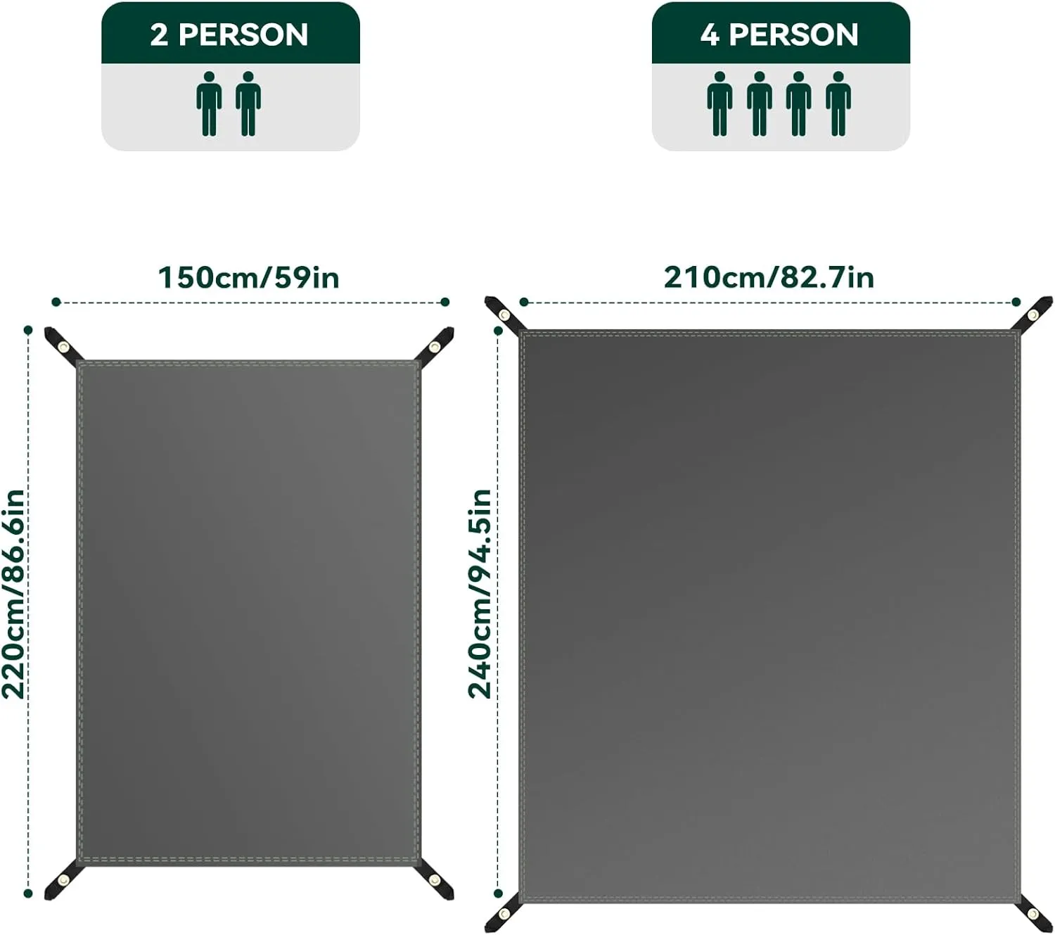Tent Footprint - Waterproof Camping Tarp, 4 Person Tent Floor Saver, PU 3000mm Small Tarp for Hiking, Backpacking, Hammock, Beach, Picnic and Other Outdoor Activities