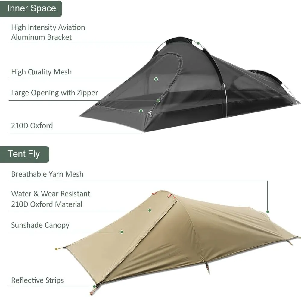 Tent Ultralight Outdoor Camping Tent Single Person Camping Tent Water Resistant Tent Aviation Aluminum Support Portabl