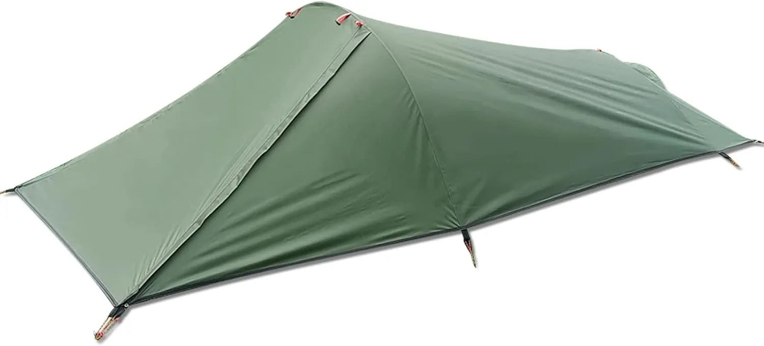 Tent, Ultralight Outdoor Camping Tent Single Person Camping Tent Water Resistant Tent Aviation Aluminum Support Portable Sleeping Bag Tent, Army Green
