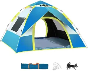 Tents for Camping 4 Person, Waterproof, Windproof & UV-Resistant, Quick Setup Automatic Tent con Carry Bag, 2 Doors 2 Windows, Camping Tent, Portable Dome Tents, Family Hiking Tent