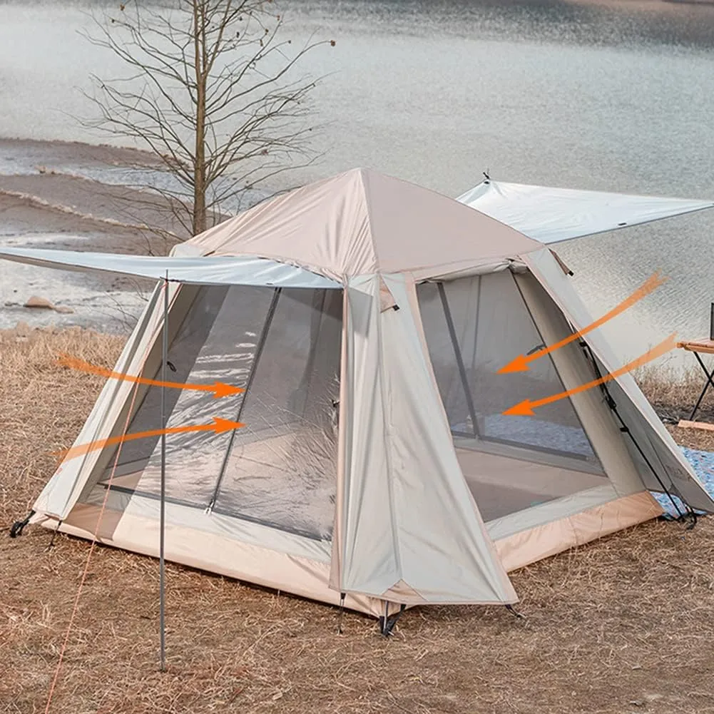 Tents for Camping with Porch, Automatic Pop Up Tents - 4 Season Free Standing Tent Ultralight Backpack Camping Tent for 3-4 Person Use, Quick Setup