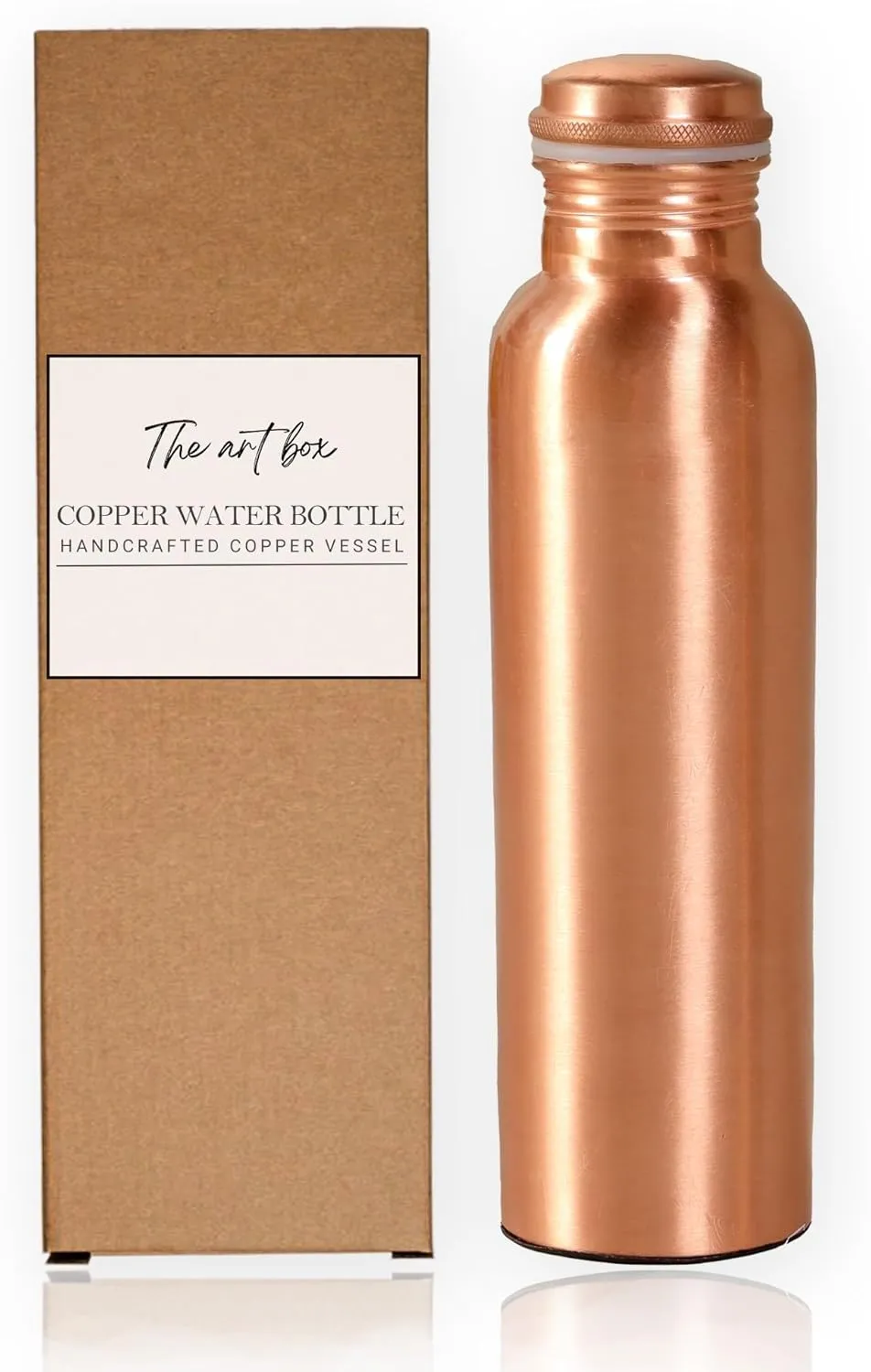 THE ART BOX 34 oz Lab Tested Pure Copper Water Bottle for Drinking 1000 ml Ayurvedic Leak Proof and Joint Free, BPA-Free Eco-Friendly, Non-Toxic, Handcrafted for Hydration and Wellness, Plain