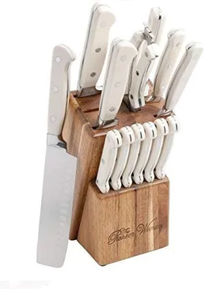 The Pioneer Woman Cowboy Rustic 14-Piece Linen Cutlery Set W/ Wood Block/WHITE