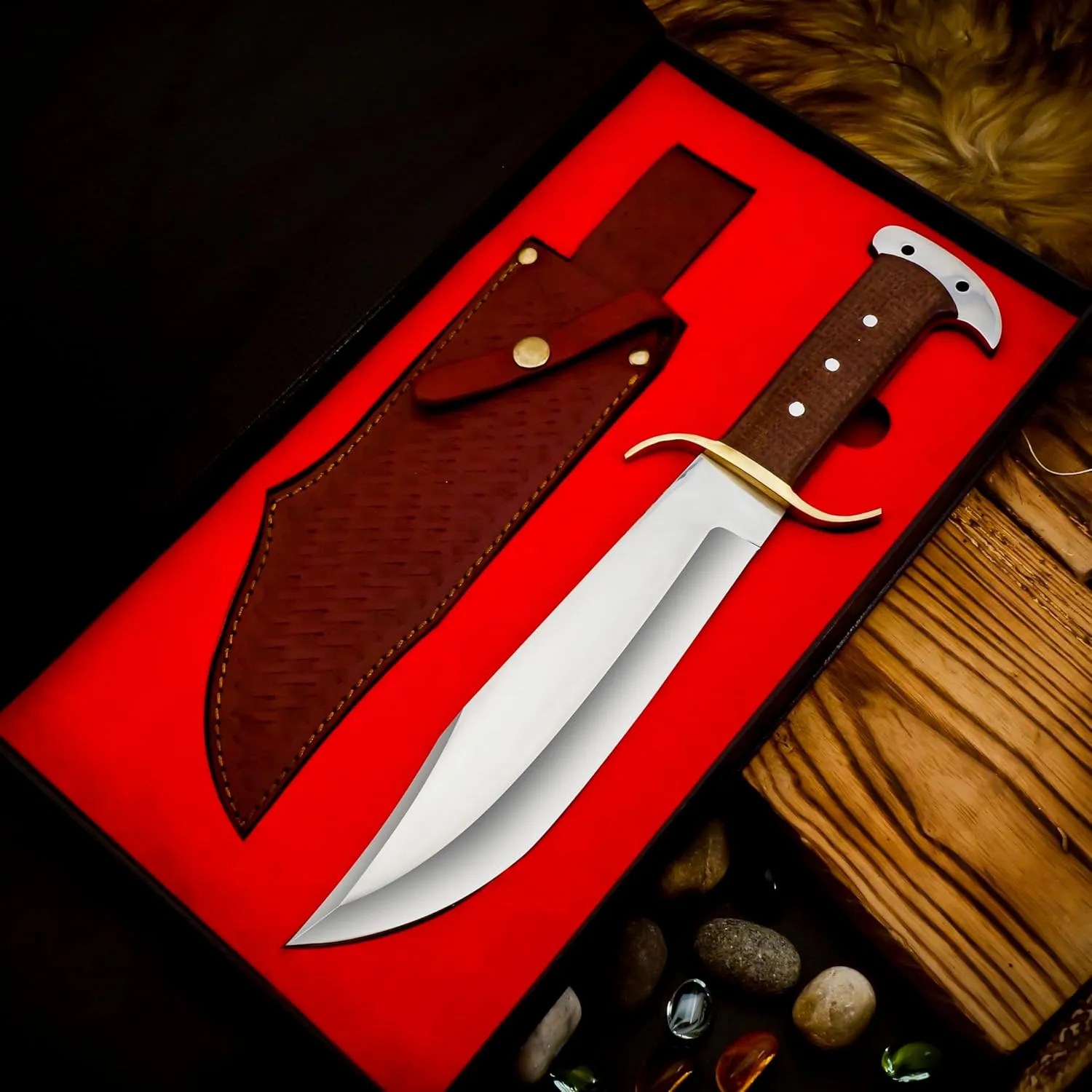 The S.Slayer Full Tang Bowie Knife with Sheath - Durable Fixed Blade High Carbon Stainless Steel Knives, Ideal for Camping, Hiking, and Survival Knife