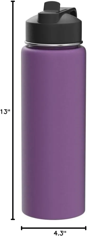 ThermoFlask Bottle with Chug Lid & Straw Lid - Insulated Stainless Steel Water Bottle with Leak-Proof Lids - Dishwasher-Safe Reusable Bottle & Lids - Durable Bottle, 2 Straws & 2 Lids - 24 oz, Plum