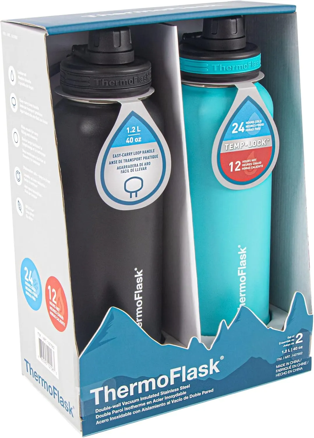 Thermoflask Double Wall Vacuum Insulated Stainless Steel Water Bottle (Onyx Black/Splash)