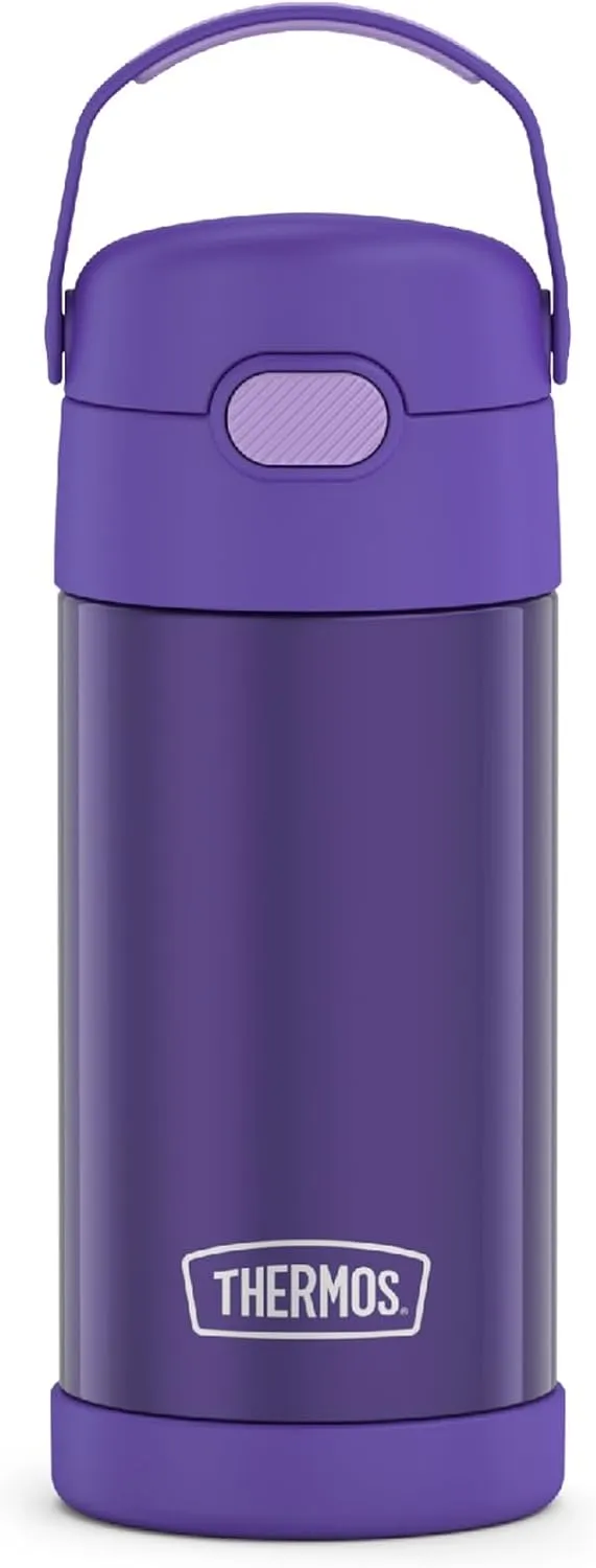 THERMOS FUNTAINER Water Bottle with Straw - 12 Ounce - Kids Stainless Steel Vacuum Insulated Water Bottle with Lid, Violet