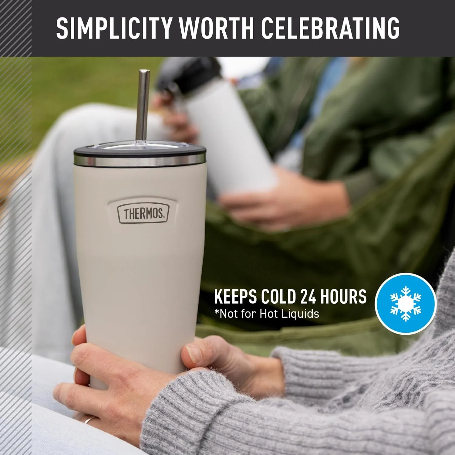 THERMOS ICON SERIES, Stainless Steel Cold Tumbler with Lid and Straw - 24 Ounce, Sandstone - Vacuum Insulated Tumbler