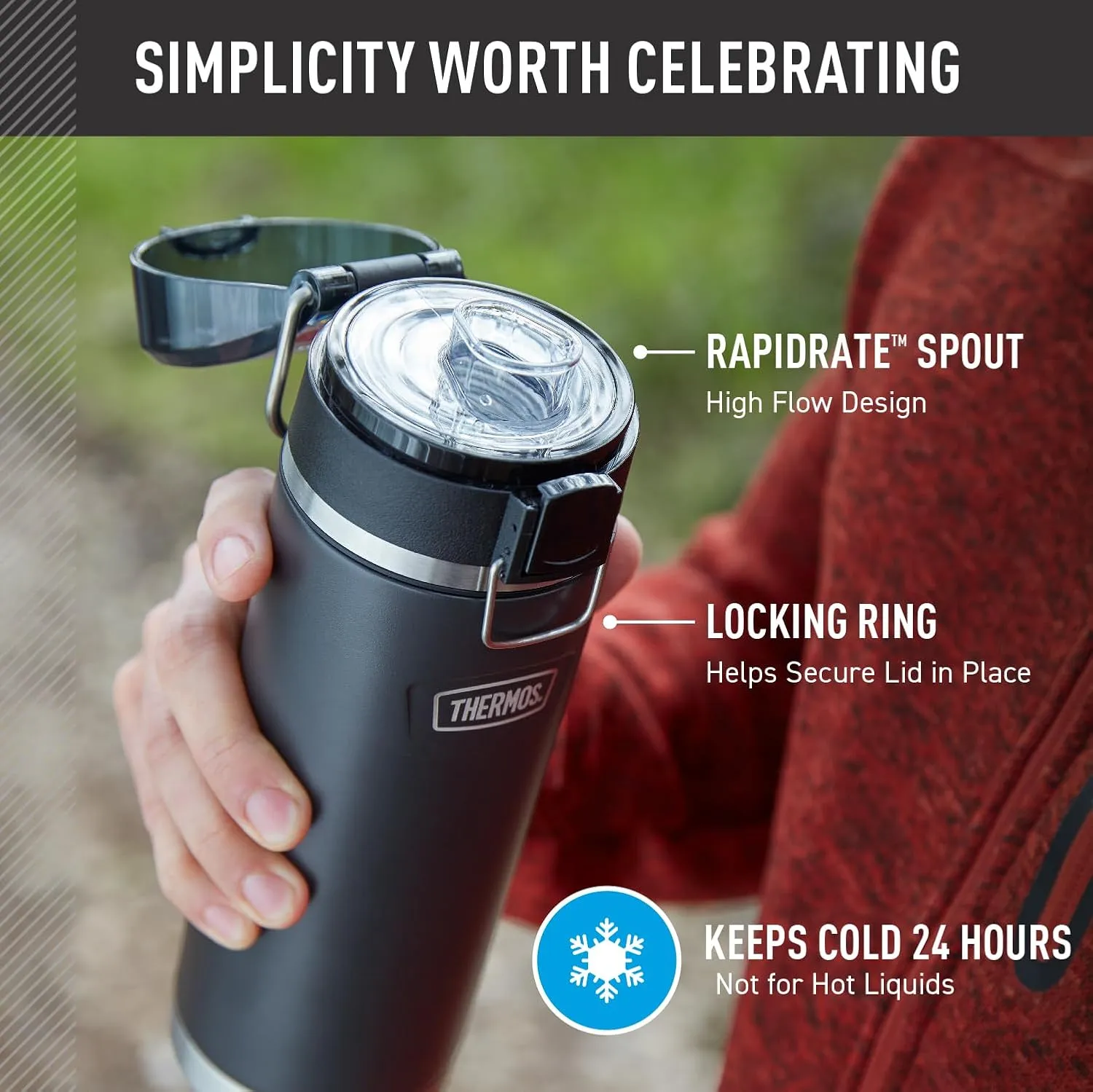 THERMOS ICON SERIES Stainless Steel Water Bottle with Spout - 24 Ounce, Saddle - Vacuum Insulated Water Bottle with Lid