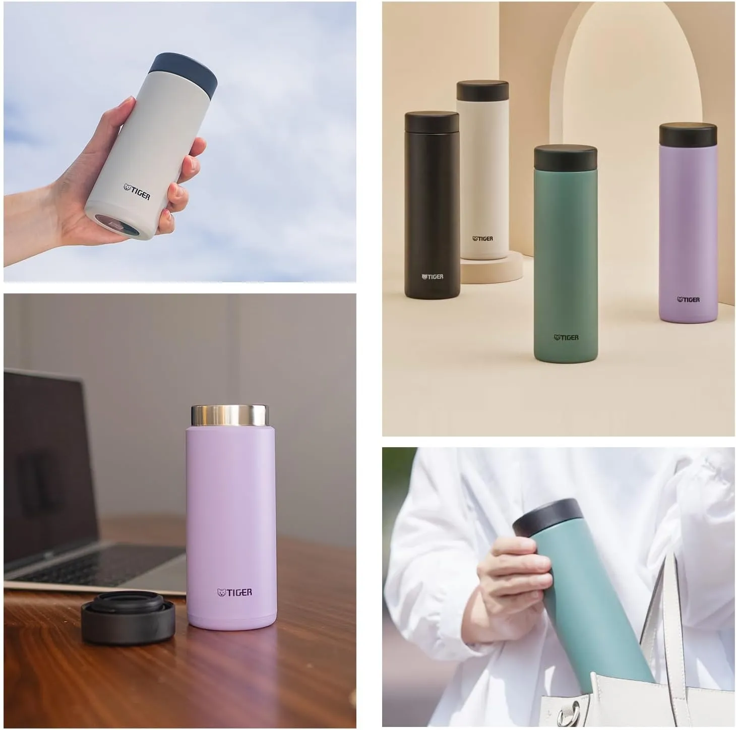 Tiger Thermos Flask MMZ-W060GW Dishwasher Safe, 20.3 fl oz (600 ml), White Water, Screw Stainless Steel Bottle, Lid and Seal are Integrated for Washing Only 2 Pieces, Easy Cap, Vacuum Insulated, Mug