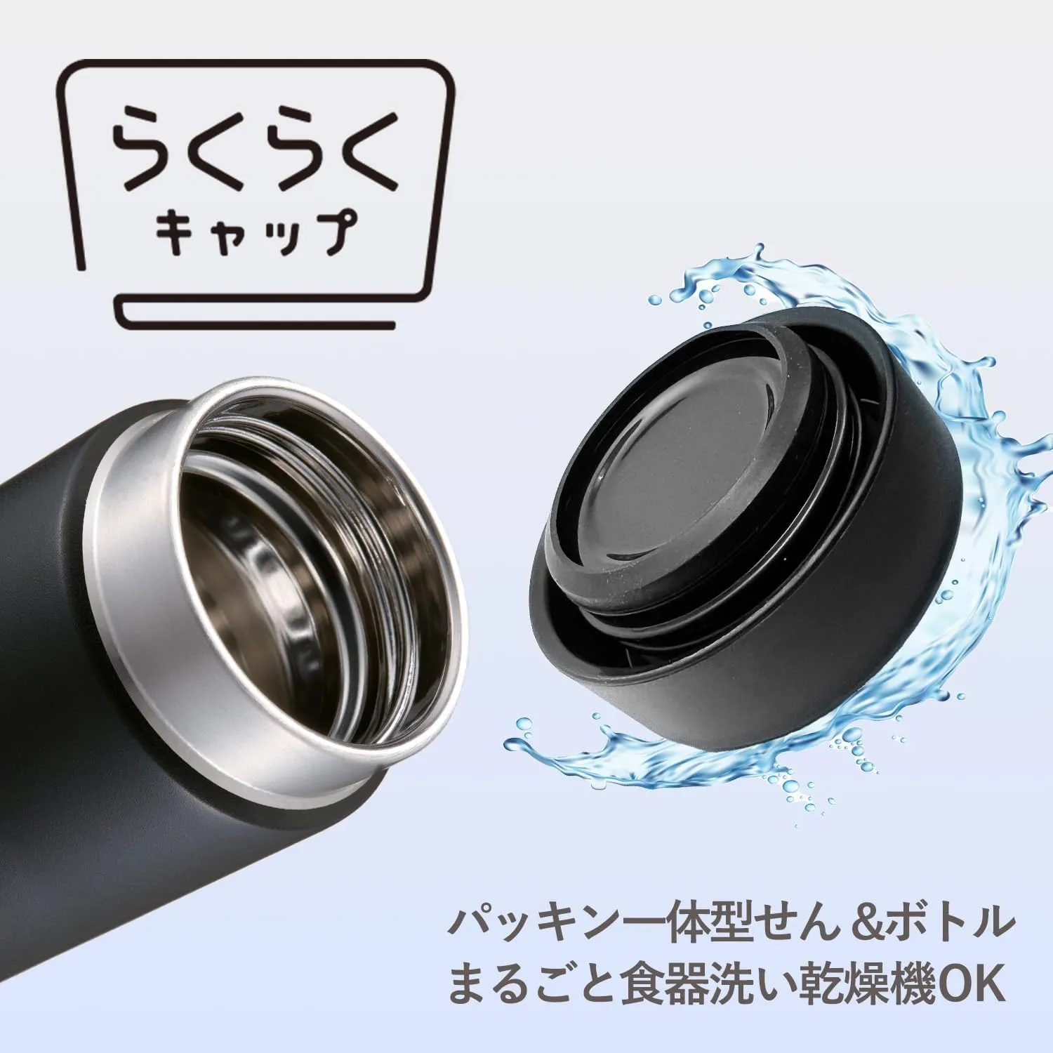Tiger Thermos Flask MMZ-W060GW Dishwasher Safe, 20.3 fl oz (600 ml), White Water, Screw Stainless Steel Bottle, Lid and Seal are Integrated for Washing Only 2 Pieces, Easy Cap, Vacuum Insulated, Mug