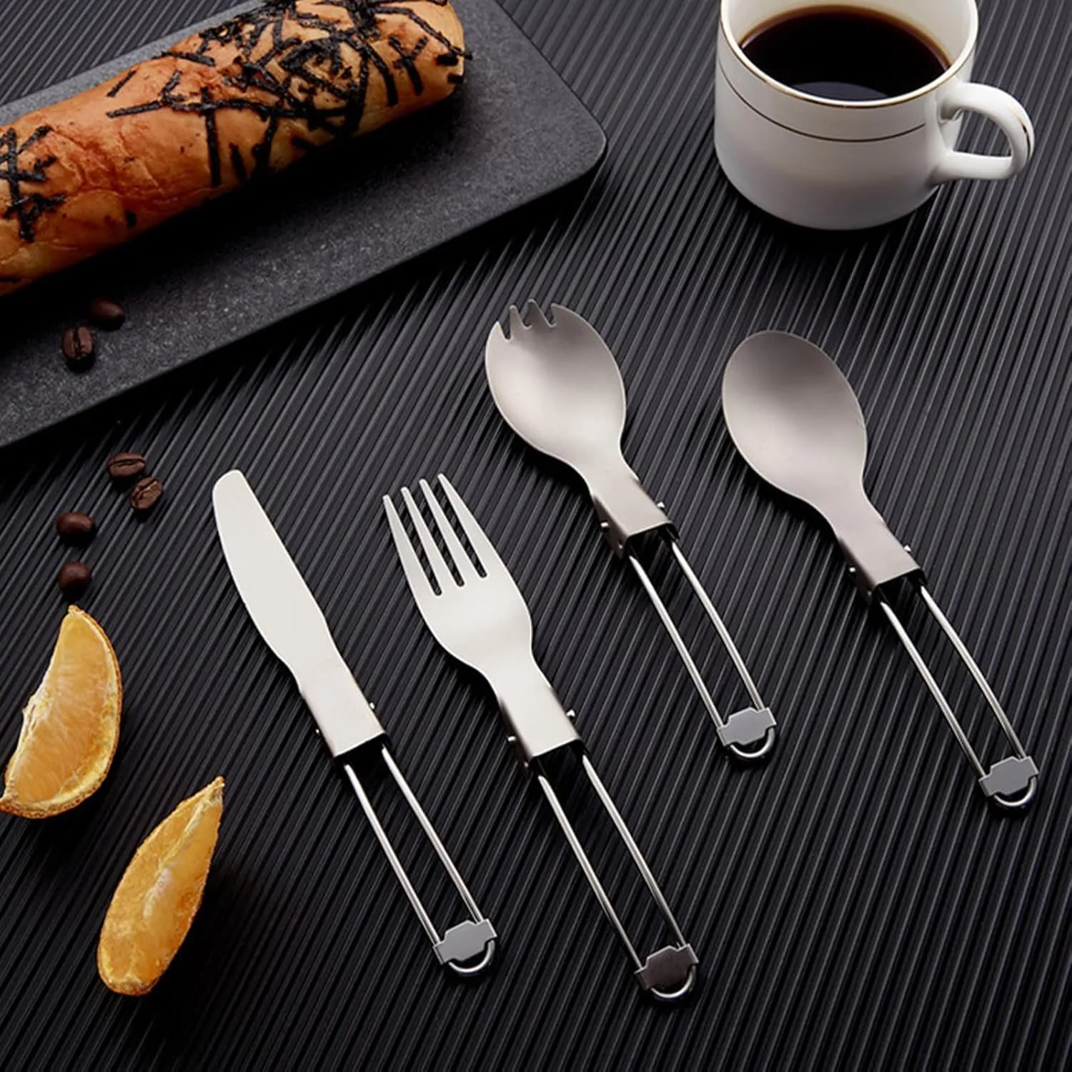 Titanium Cutlery Camping Folding Spoon Spork Fork Knife Outdoor Portable Tableware Set Travel Lightweight Flatware (Spoon Fork Knife Set) RT001T