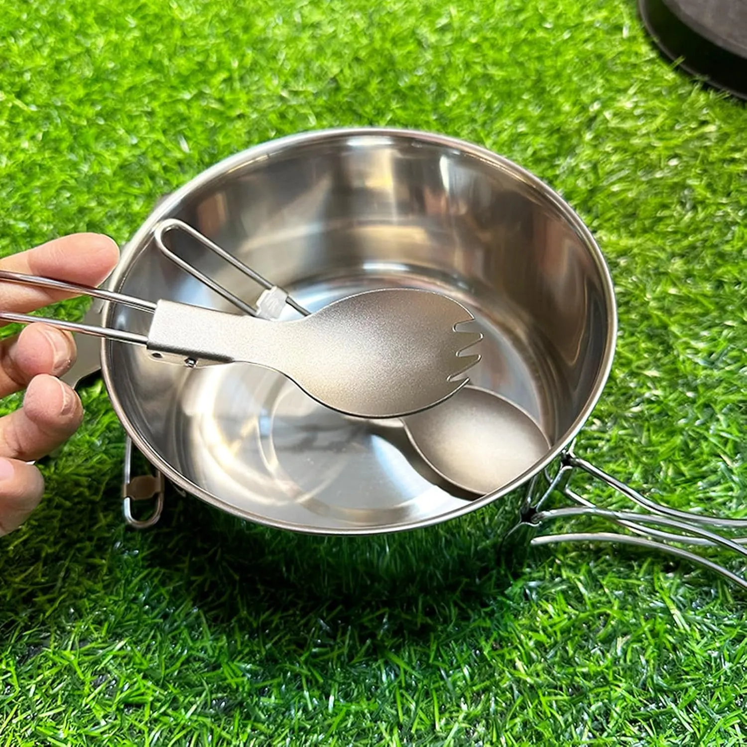 Titanium Cutlery Camping Folding Spoon Spork Fork Knife Outdoor Portable Tableware Set Travel Lightweight Flatware (Spoon Fork Knife Set) RT001T