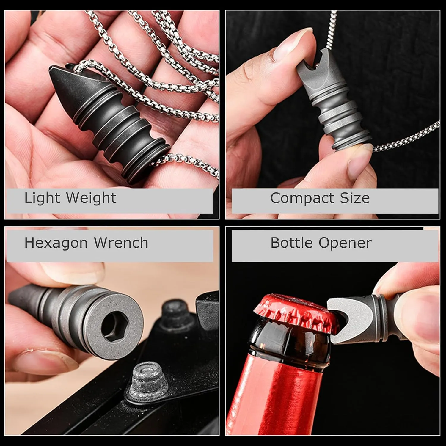 Titanium EDC Pry Bar Bottle Opener Multi Tool Knife Pendant with Hexagonal Wrench Function Lightweight