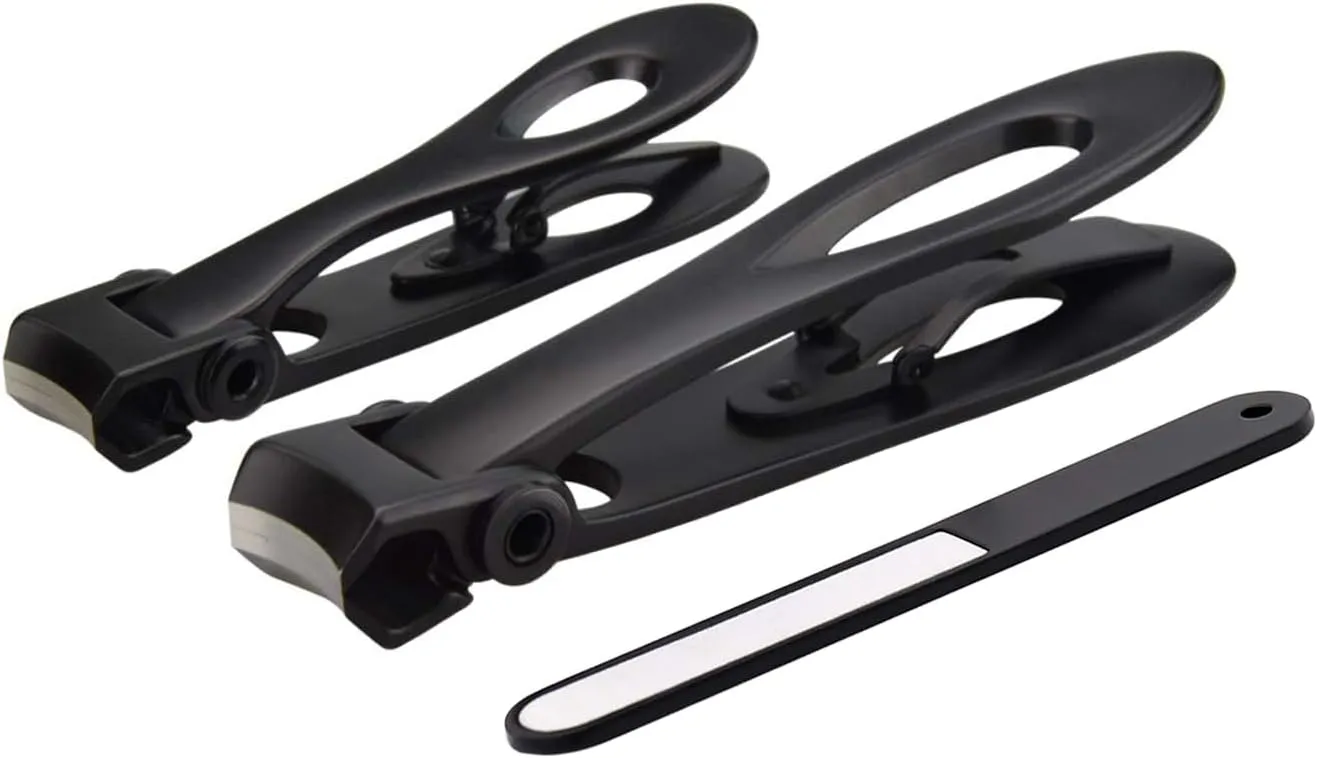 Toenail Clippers for Thick Nails for Men and Women, Especially for Seniors, Toenails and Fingernail Clippers Set, with 15mm Wide Jaw Opening Ultra Sharp Curved Blade, Stainless Steel, Black