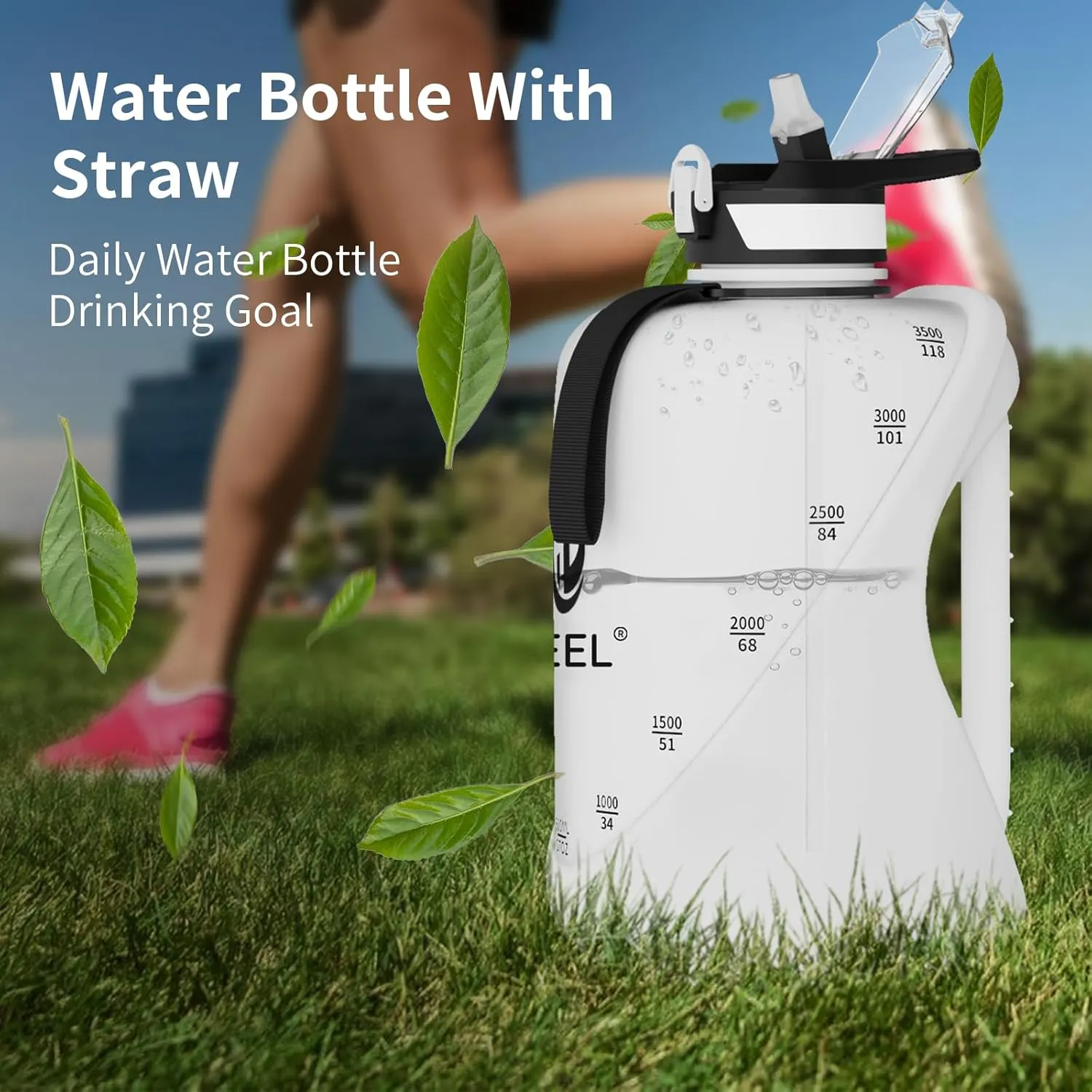 TOOFEEL 1 gallon water bottle - 128 oz water bottle with Straw & Chug Lid - BPA Free Big Water Bottle with Handle - Gym Water Bottle - White