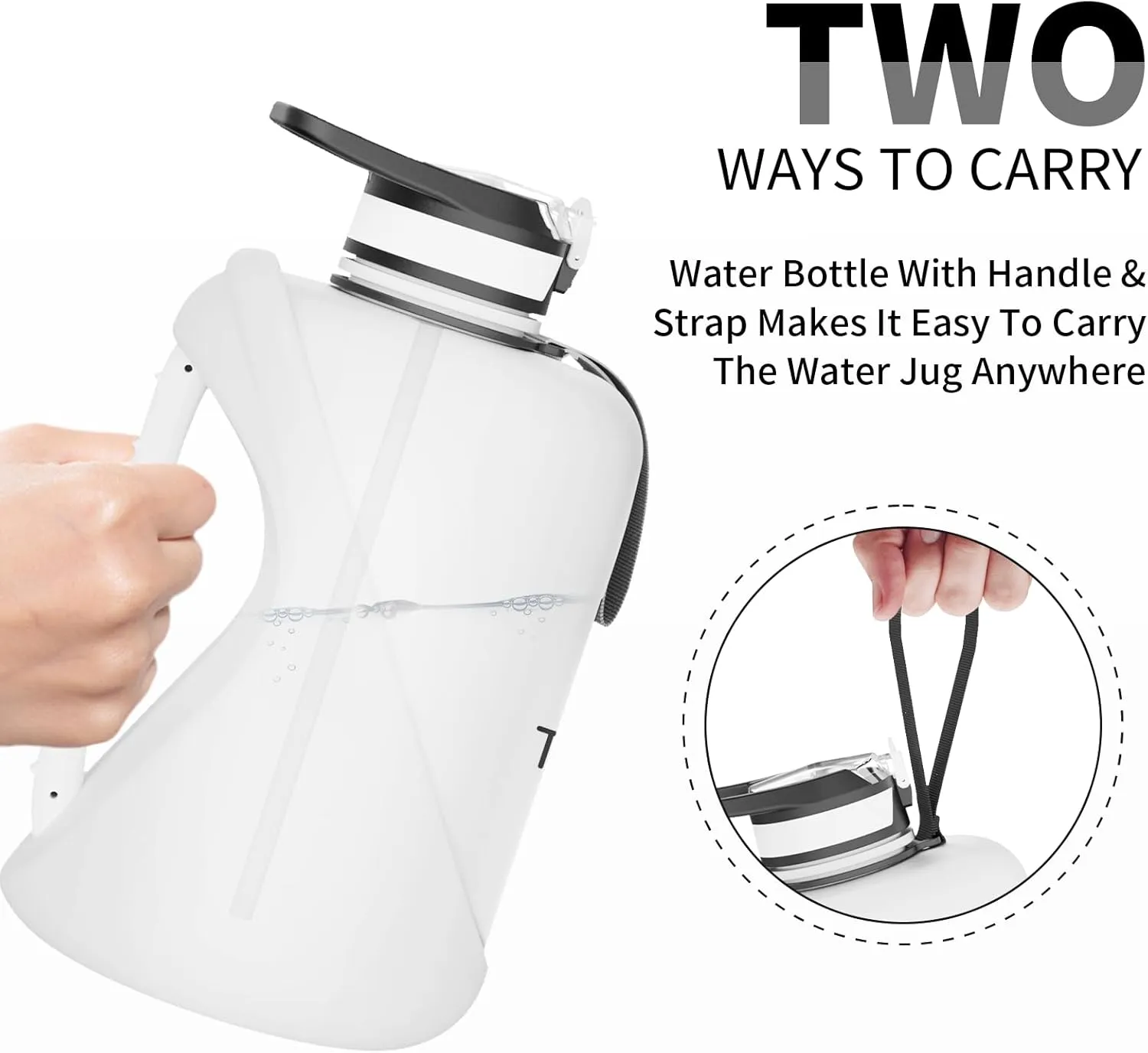 TOOFEEL 1 gallon water bottle - 128 oz water bottle with Straw & Chug Lid - BPA Free Big Water Bottle with Handle - Gym Water Bottle - White