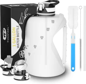 TOOFEEL 1 gallon water bottle - 128 oz water bottle with Straw & Chug Lid - BPA Free Big Water Bottle with Handle - Gym Water Bottle - White