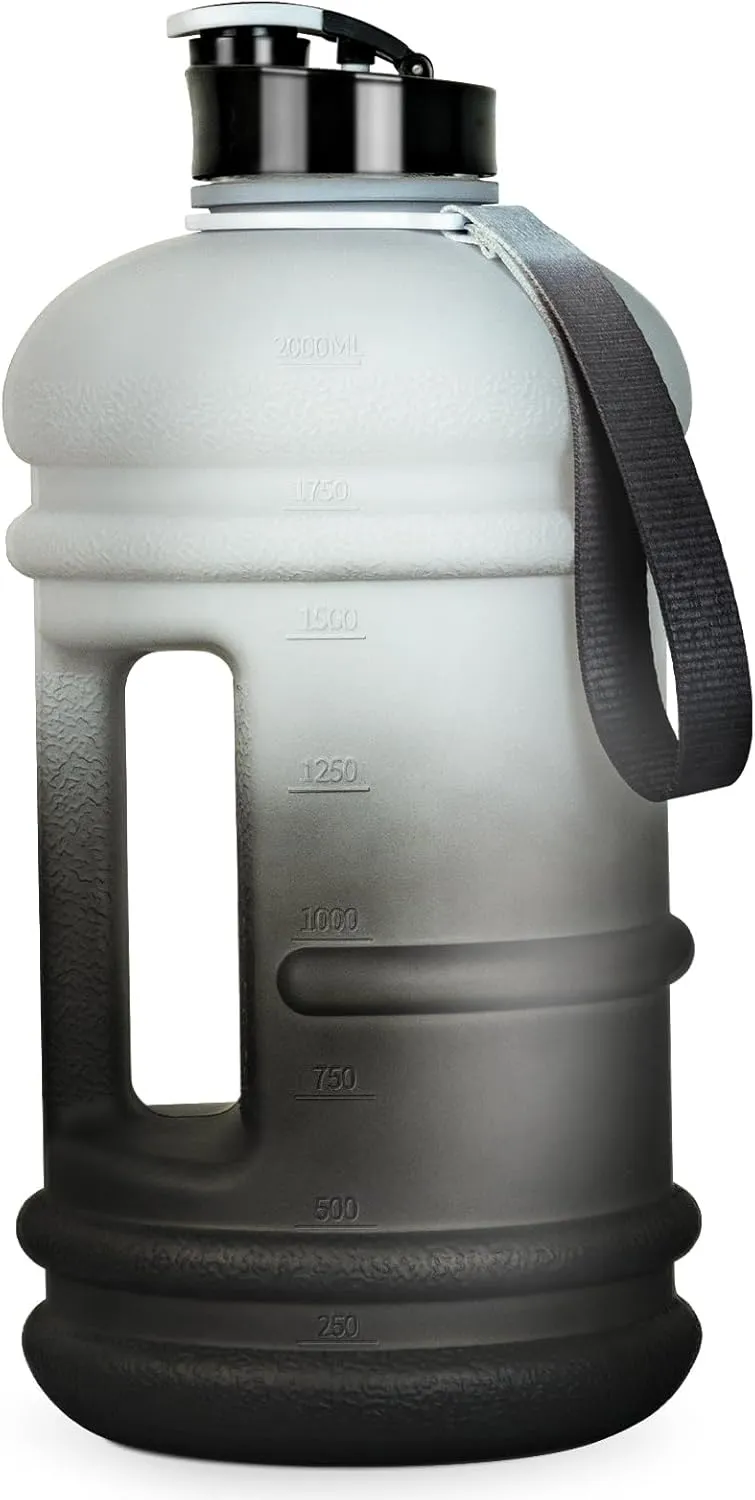 TOOFEEL 2 Liter Water Bottles - Half Gallon Water Bottle BPA Free - Ideal for Gym, Big Water Jug, Reusable Sports Bottle with Measurements Marked Drink Container - 2.2L 74oz White Black Water Jugs
