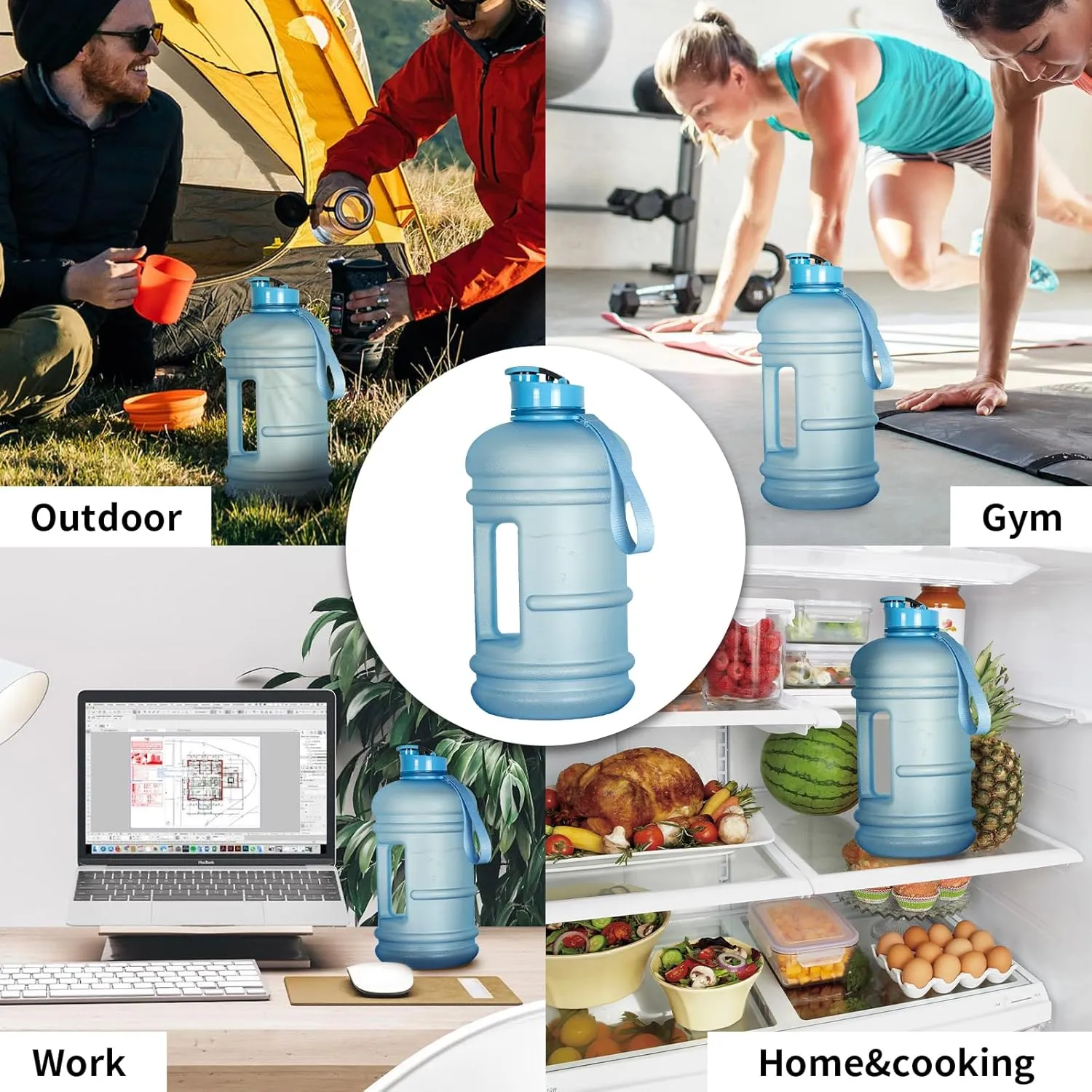 TOOFEEL 2.2 Liters Gym Big Sports Water Bottles for Men - Reusable BPA Free Plastic Clear Water Jug - Unique Water Bottles, Comfurtable to Touch and Easy to Clearn - Matte Light Blue Water Bottle