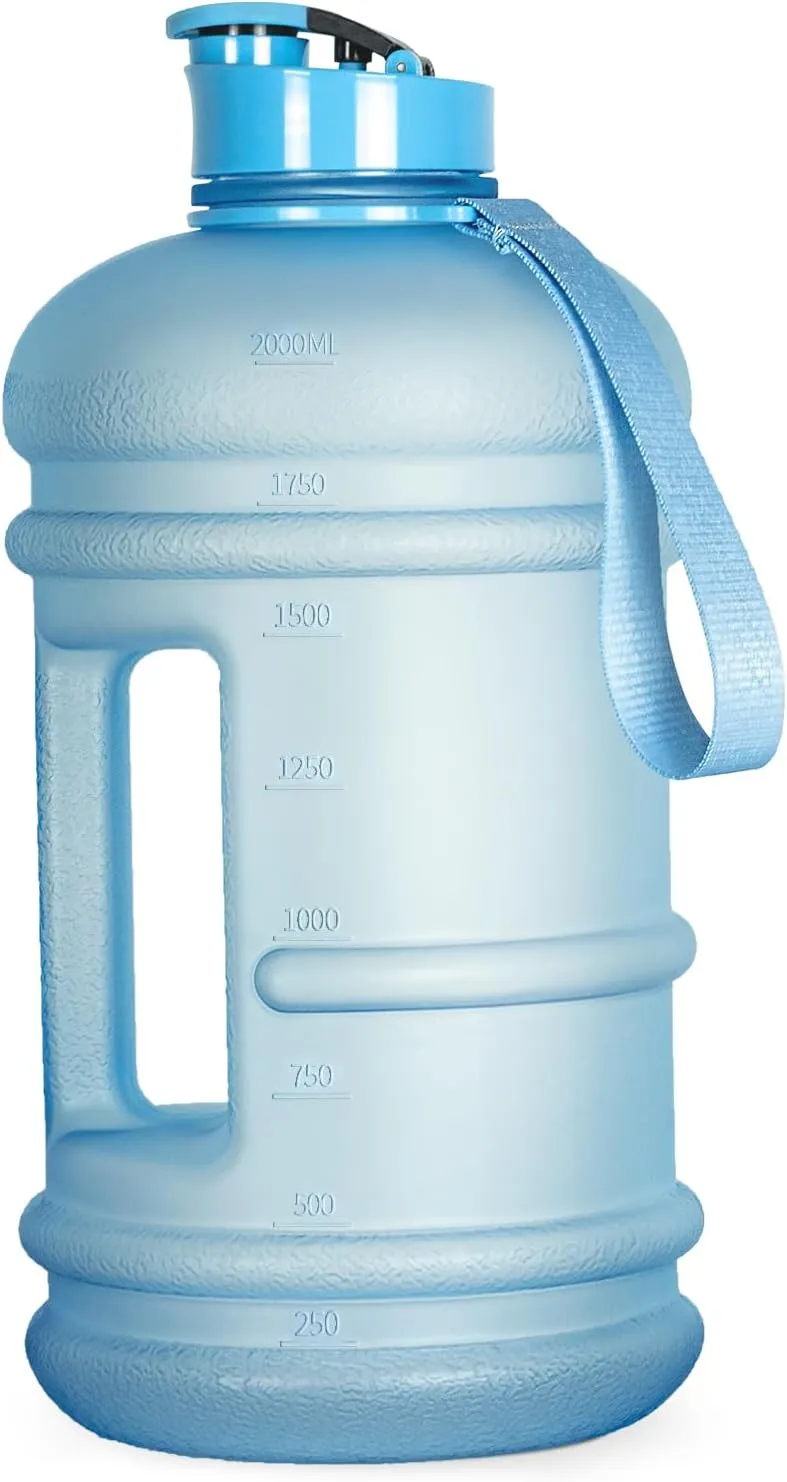 TOOFEEL 2.2 Liters Gym Big Sports Water Bottles for Men - Reusable BPA Free Plastic Clear Water Jug - Unique Water Bottles, Comfurtable to Touch and Easy to Clearn - Matte Light Blue Water Bottle