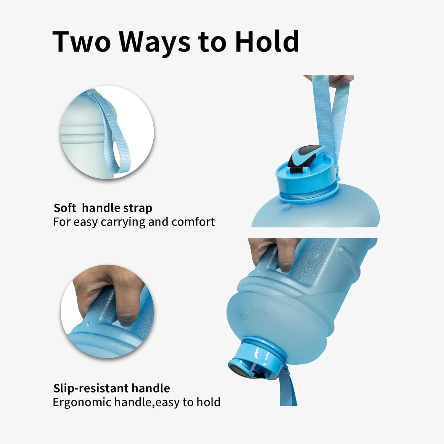TOOFEEL 2.2 Liters Gym Big Sports Water Bottles for Men - Reusable BPA Free Plastic Clear Water Jug - Unique Water Bottles, Comfurtable to Touch and Easy to Clearn - Matte Light Blue Water Bottle