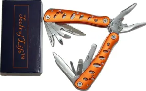 Tools of Life® Multitool Deluxe Orange-Multi Tool & Folding Hand Tool, Multipurpose Survival Tool with Gift Box