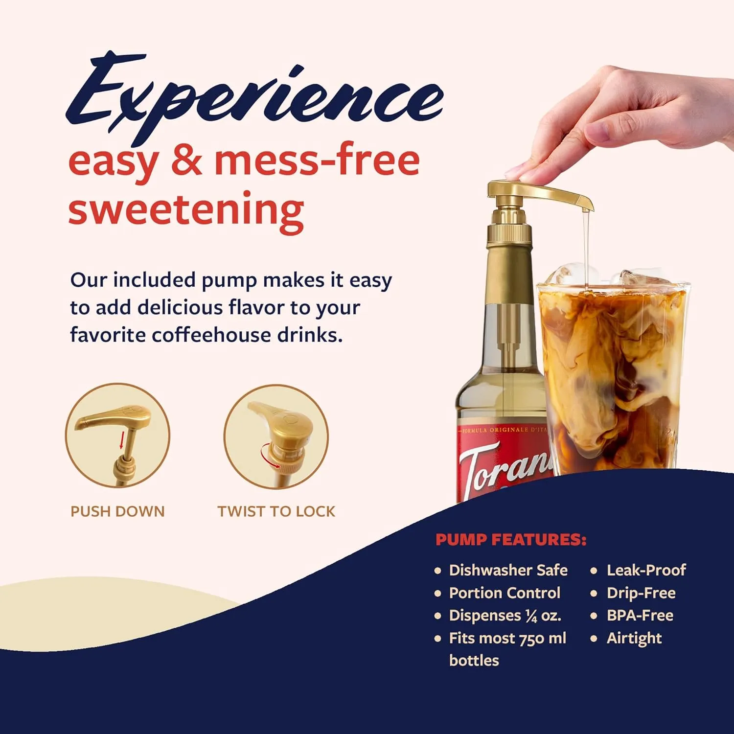 Torani Coconut Syrup for Drinks, Flavoring for Coffee and Cocktails, Pump Included, 25.4 Oz