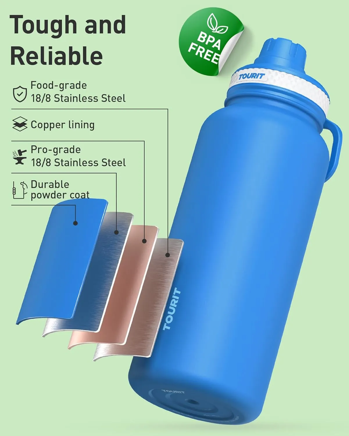 TOURIT 24 oz Insulated Water Bottle, Stainless Steel Water Bottles With Handle, Double-Wall Vacuum Sports Water Bottle, BPA Free Leakproof Thermos Bottle, Red Rose