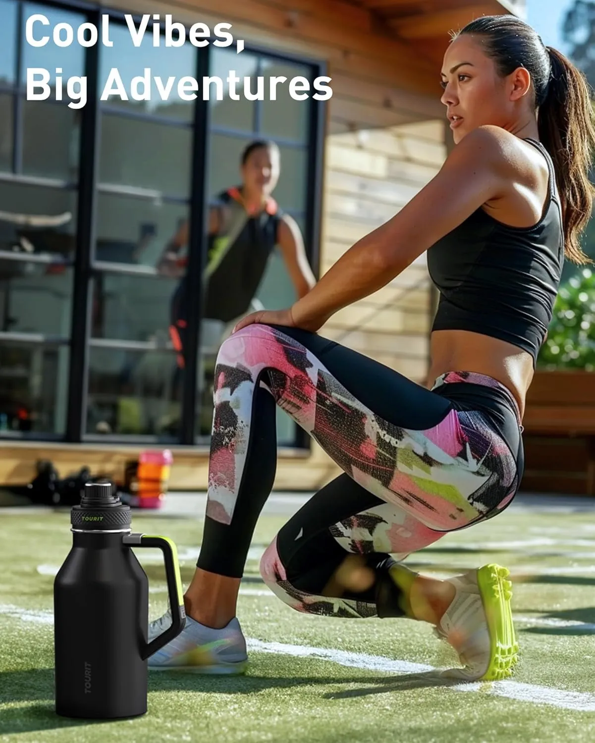 TOURIT 64oz Insulated Water Bottle Stainless Steel, Half Gallon Large Water Jug with 2-in-1 Handle, Double Wall Vacuum Metal Keep Cold & Hot, Wide Mouth Sport Water Flask For Gym, Travel, Black