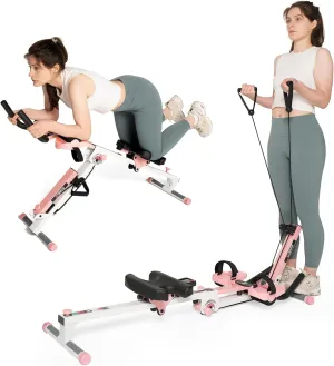 Tousains 3 in 1 Foldable Rowing Machine, AB Machine with 3 Level Angle & Led Monitor, Multi-Functional Rower Fitness Equipment Home Gym Full Body Fitness Machine