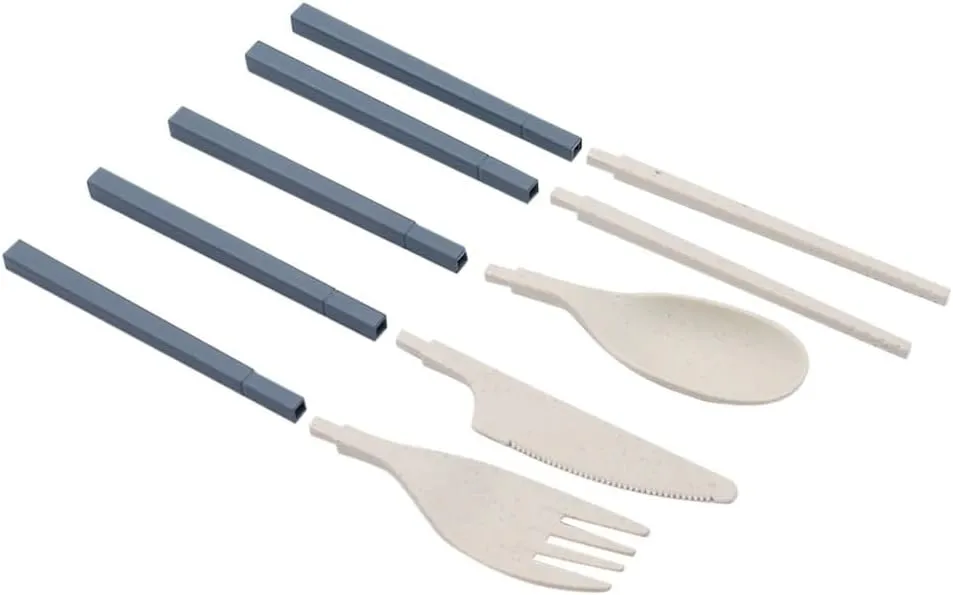 Travel Utensils with Case 3sets Foldable Wheat Straw Spoon Fork Knife Chopsticks Dinnerware For Outdoor Travel Picnic Tableware(Beige)