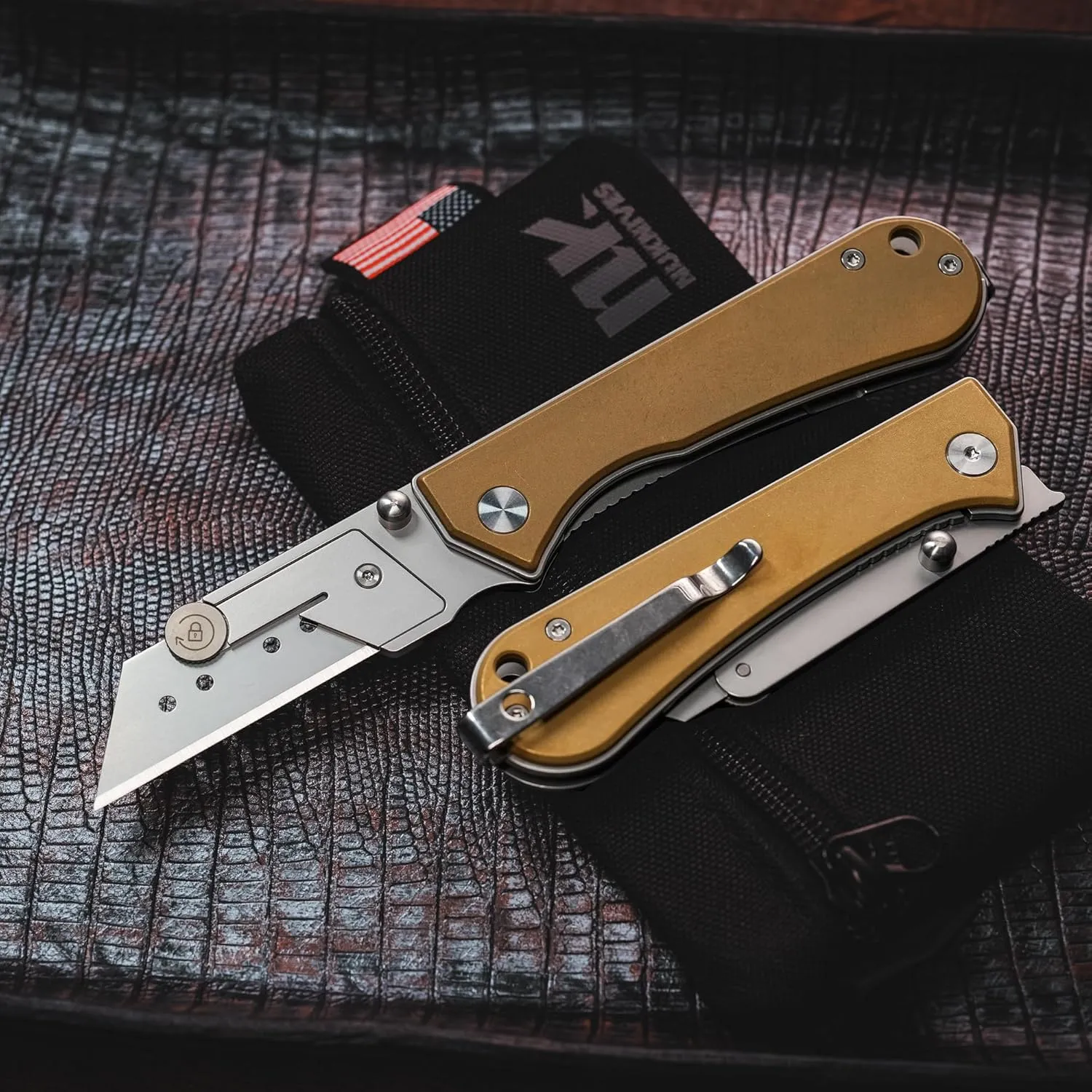 U23 Kumpanter Folding Utility Knife - Versatile EDC Knife with Quick-Release Blade, Compact Foldable Pocket Utility Knives - Brass