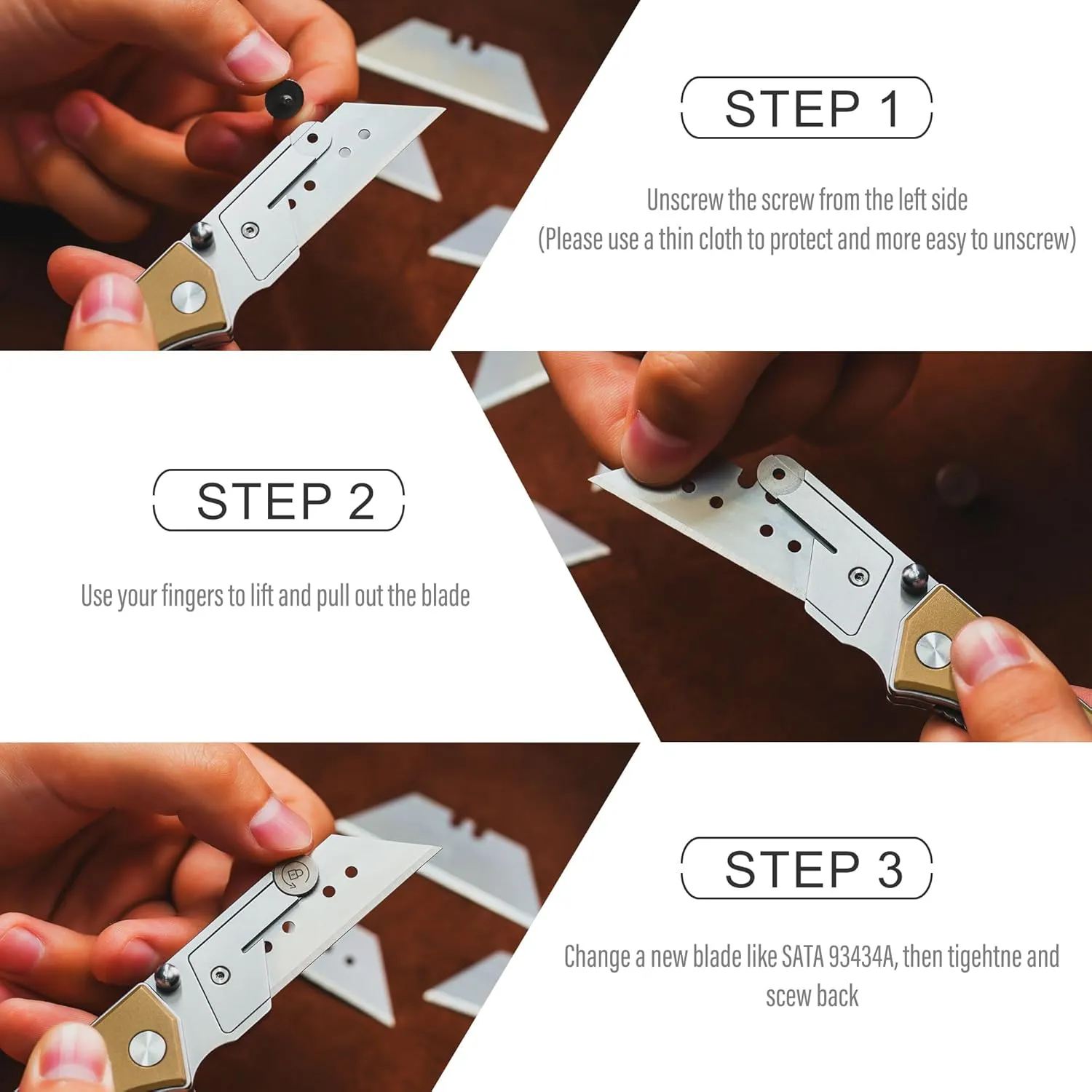 U23 Kumpanter Folding Utility Knife - Versatile EDC Knife with Quick-Release Blade, Compact Foldable Pocket Utility Knives - Brass