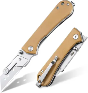 U23 Kumpanter Folding Utility Knife - Versatile EDC Knife with Quick-Release Blade, Compact Foldable Pocket Utility Knives - Brass