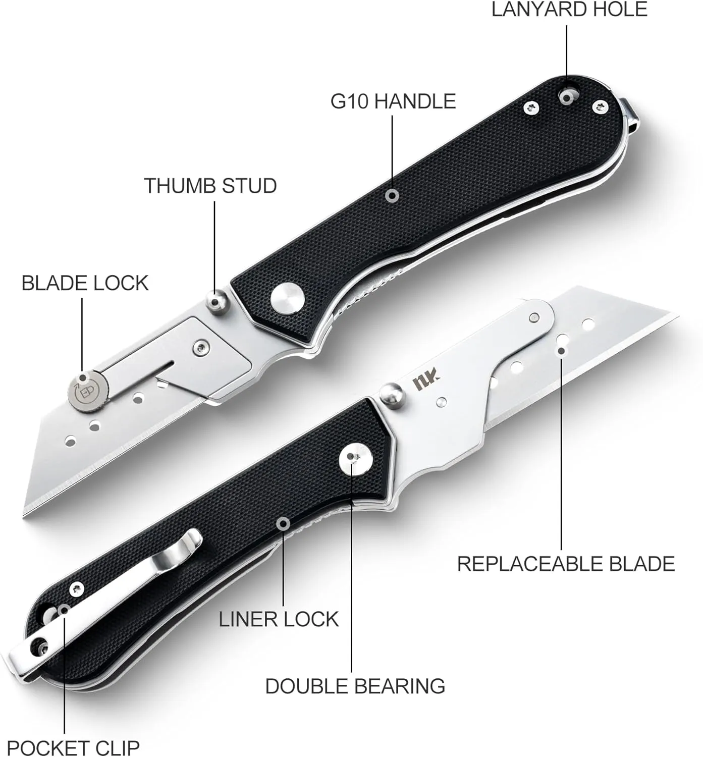 U23 Kumpanter Folding Utility Knife - Versatile EDC Knife with Quick-Release Blade, Compact Foldable Pocket Utility Knives - G10 Black