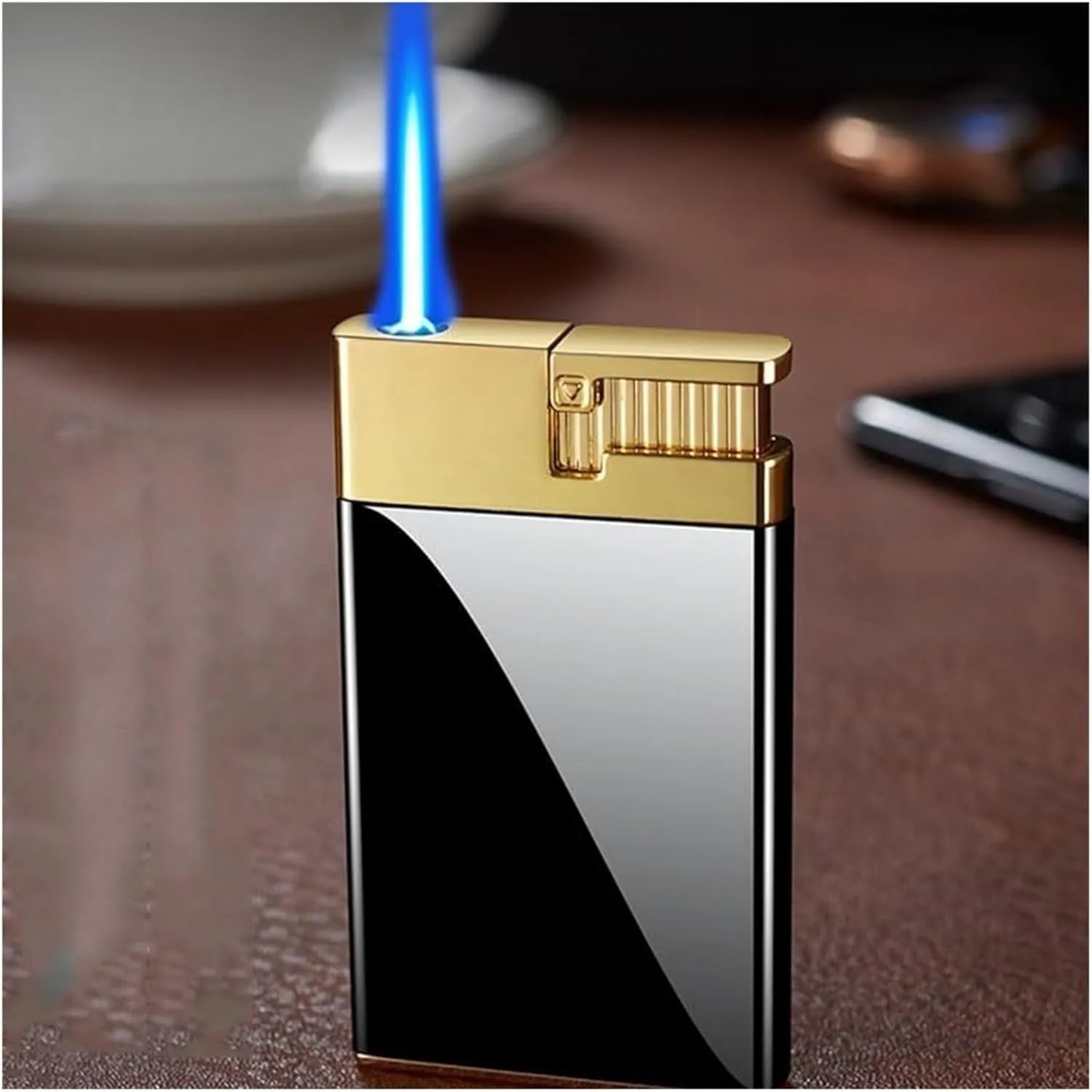 Ultra Slim Windproof Mini Lighter, Portable Metal Refillable Butane Blue Torch Lighter, Adjustable Jet Flame Cigar Lighter, Gift for Men and Women (Butane Not Included)(Color 6)
