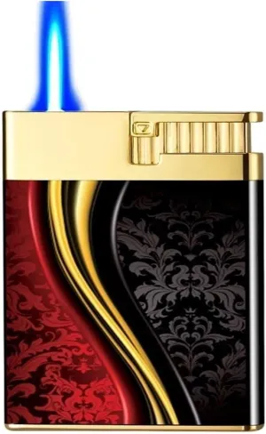 Ultra Slim Windproof Mini Lighter, Portable Metal Refillable Butane Blue Torch Lighter, Adjustable Jet Flame Cigar Lighter, Gift for Men and Women (Butane Not Included)(Color 6)