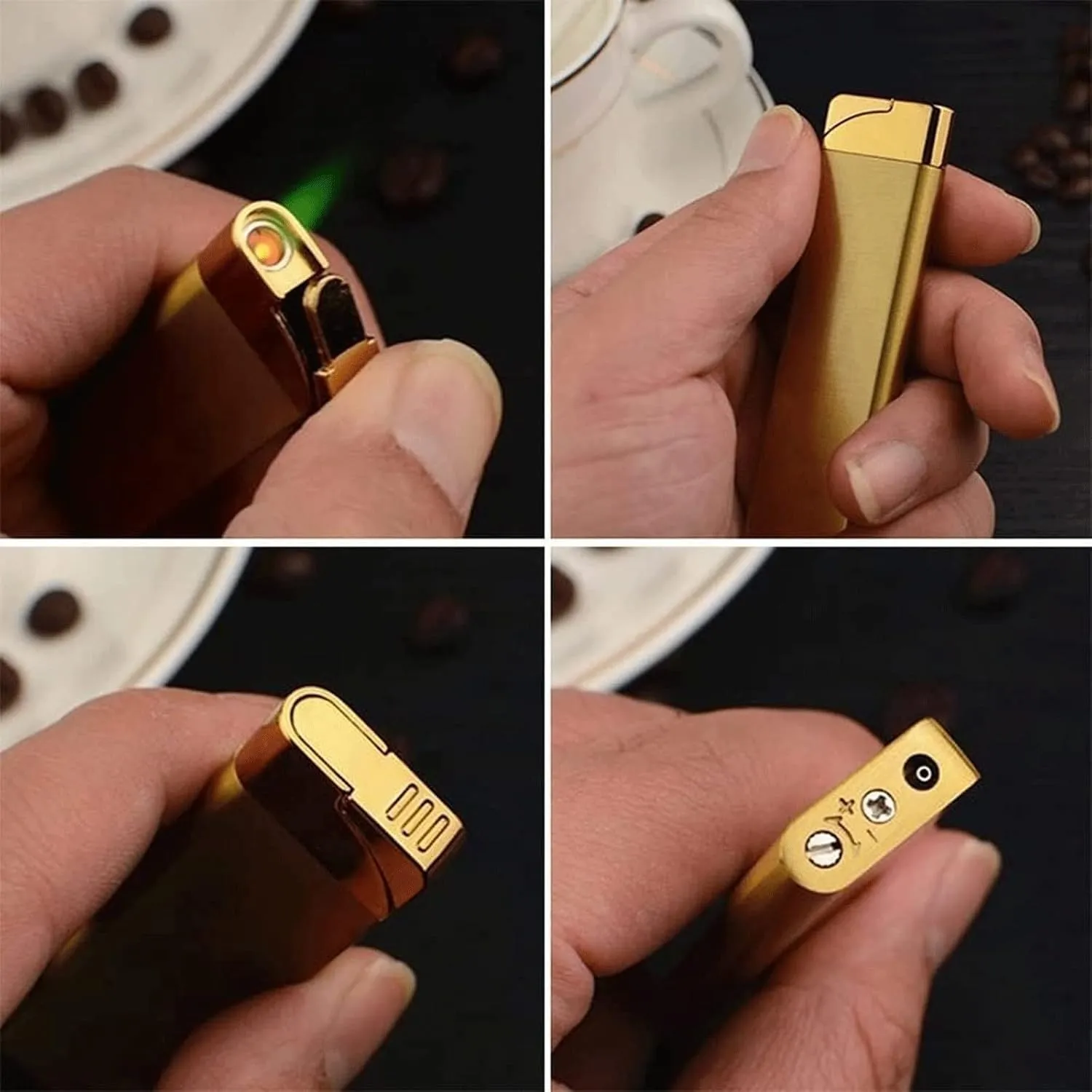 Ultra-Thin Refillable Butane Lighter Windproof Metal Refillable Adjustable Flame Size Lighter Men Accessory Gift (Gas Not Included)(C)