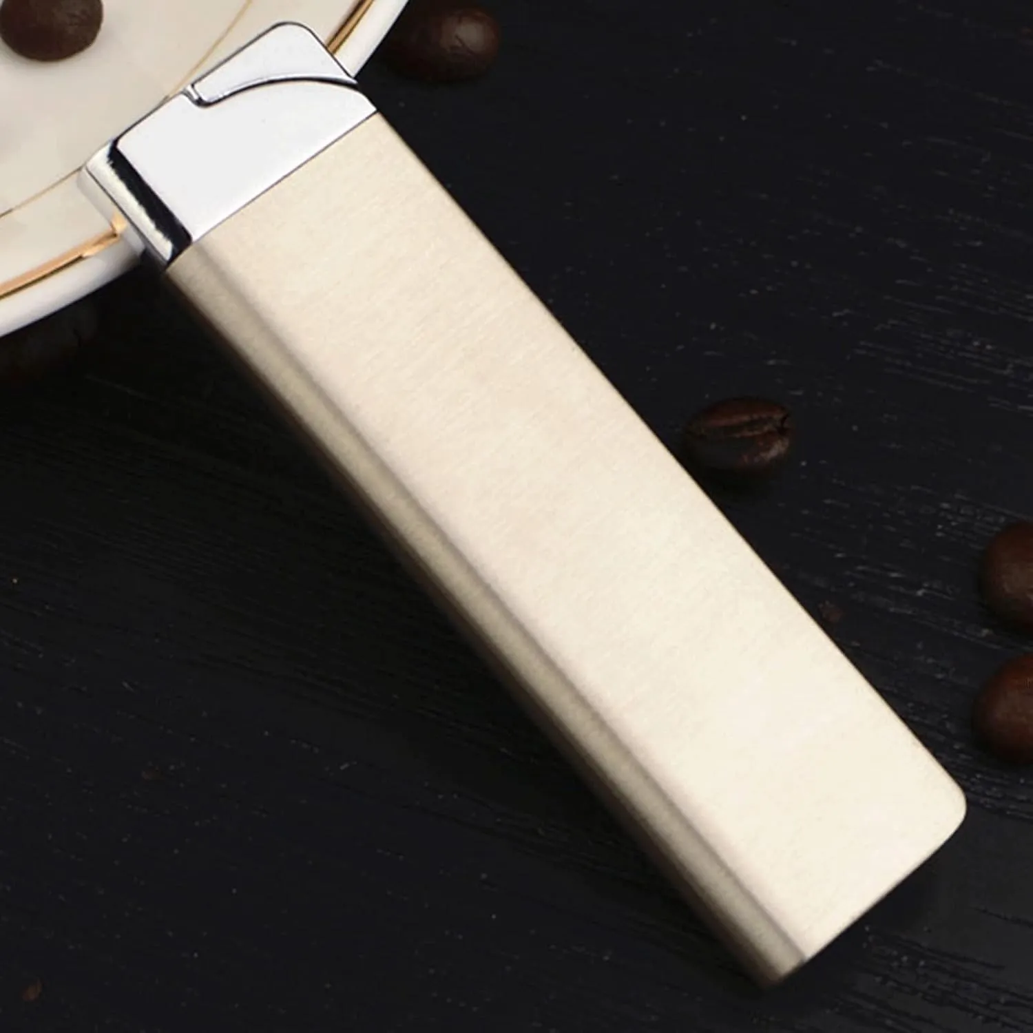 Ultra-Thin Refillable Butane Lighter Windproof Metal Refillable Adjustable Flame Size Lighter Men Accessory Gift (Gas Not Included)(C)