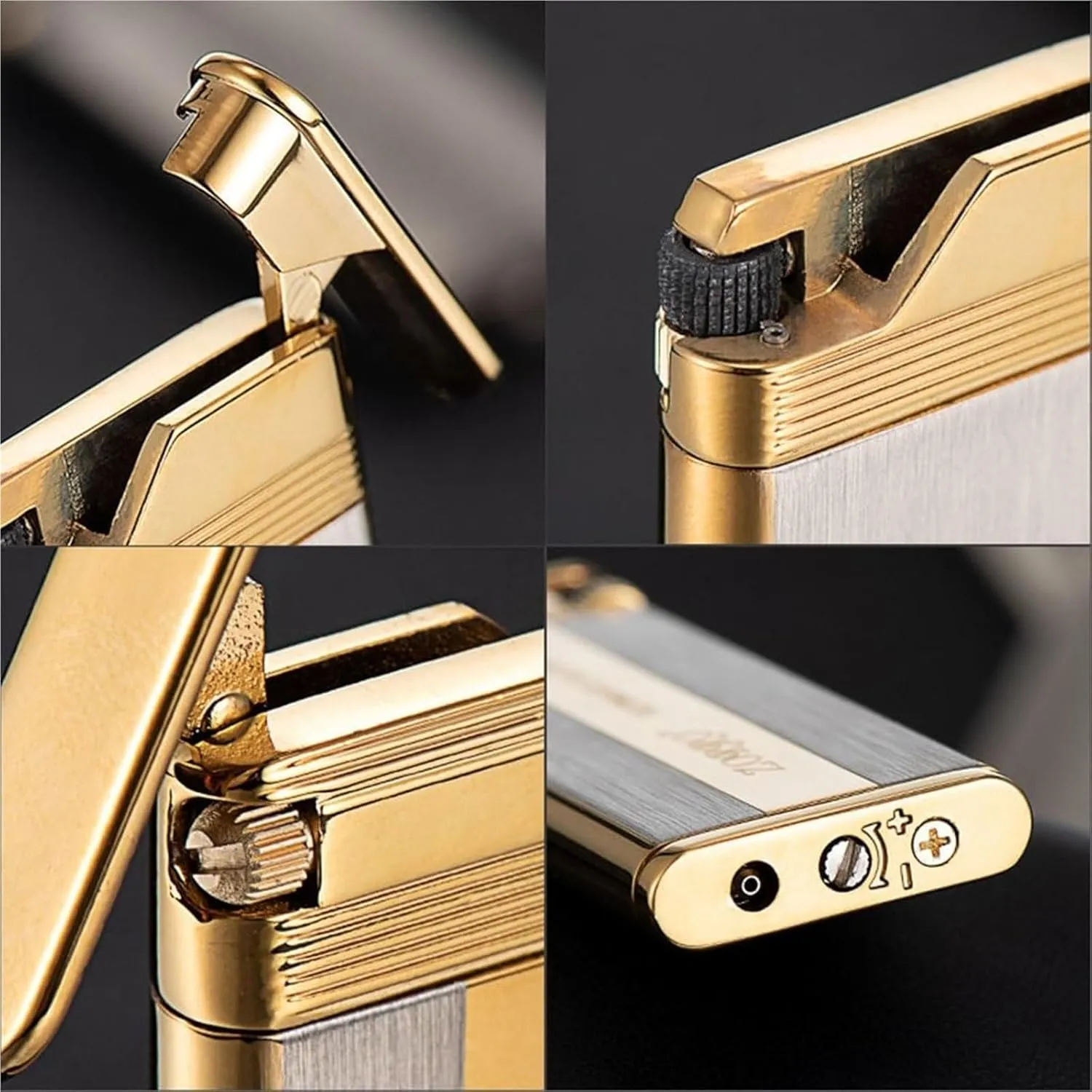 Ultra-Thin Windproof Metal Lighter, Adjustable Size at The Bottom, Inflatable, Reusable, Suitable for Camping Trips, Camping stoves, Outdoor Bonfires, etc.(Gold 2)