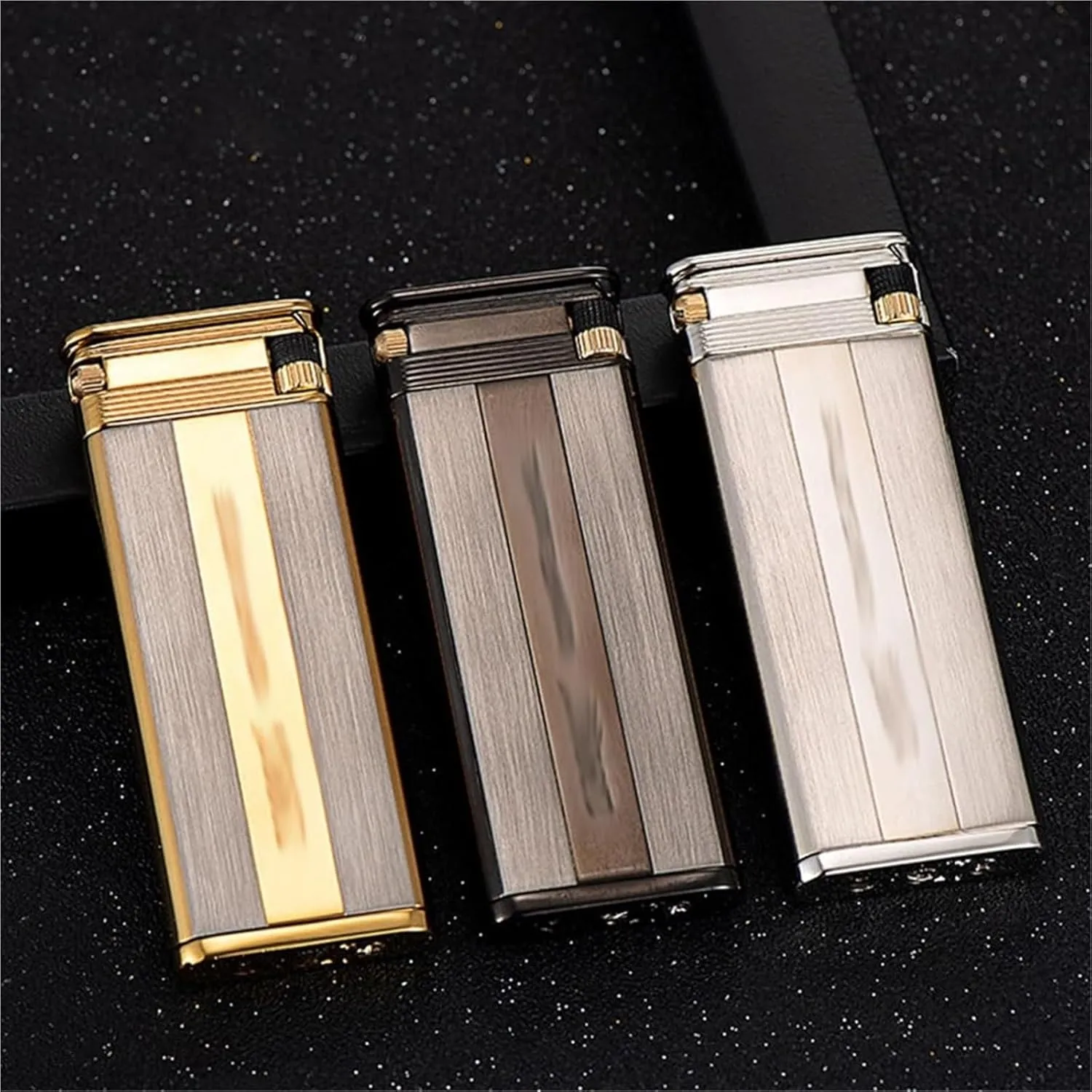 Ultra-Thin Windproof Metal Lighter, Adjustable Size at The Bottom, Inflatable, Reusable, Suitable for Camping Trips, Camping stoves, Outdoor Bonfires, etc.(Gold 2)