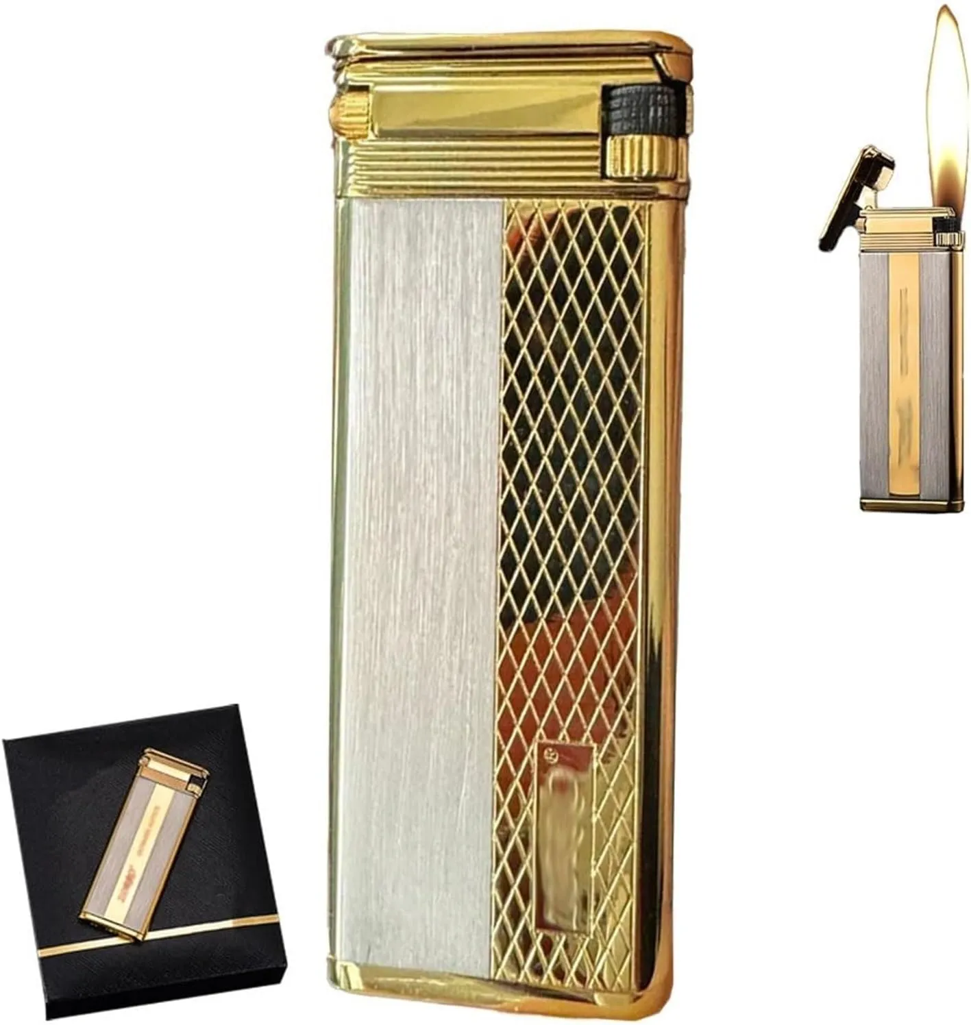 Ultra-Thin Windproof Metal Lighter, Adjustable Size at The Bottom, Inflatable, Reusable, Suitable for Camping Trips, Camping stoves, Outdoor Bonfires, etc.(Gold 2)